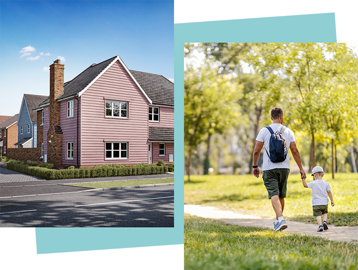 Collection of images showing examples of new homes and green open space